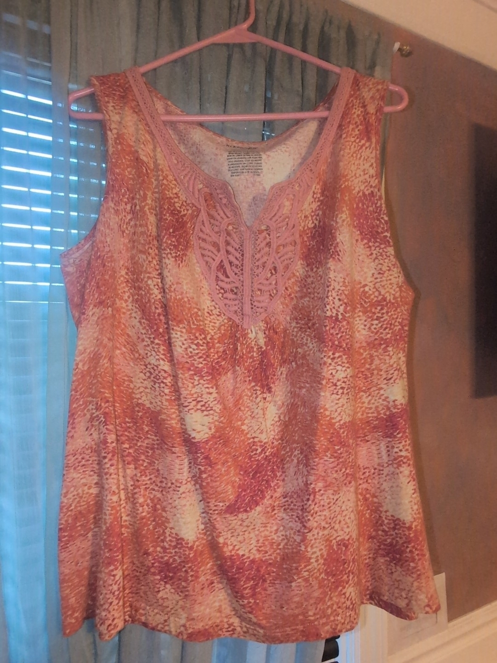 St. John's Bay Coral and Cream Crochet-Trim Tank